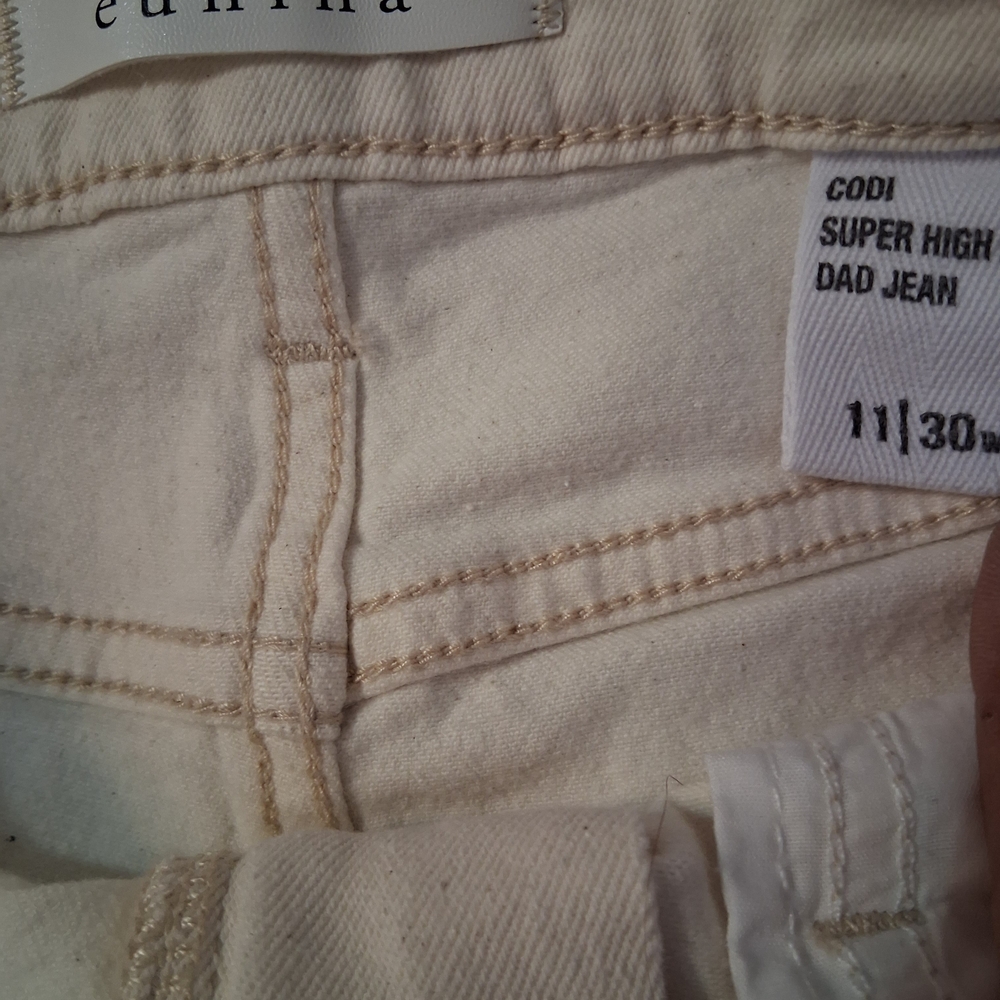 Eunina Codi Super High Rise Dad Jean Super Moon Ecru NWT 11/30 Distressed - Picture 8 of 12